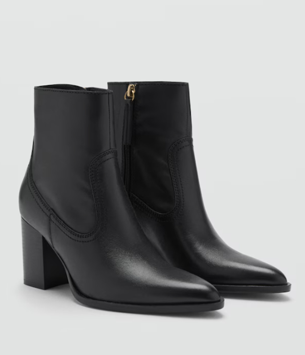 NEW MANGO MNG BLACK LEATHER HEELED POINTED ANKLE BOOTS BOOTIE 38 US 7.5